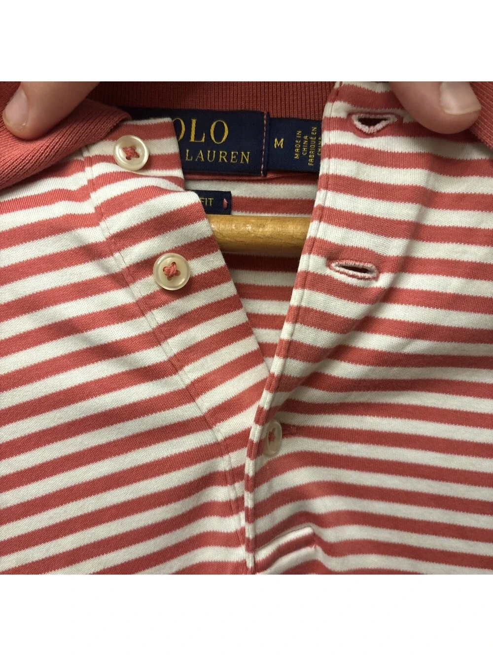 Polo Ralph Lauren Men’s Shirt Size Medium Striped White Pink Collar Dress Shirt